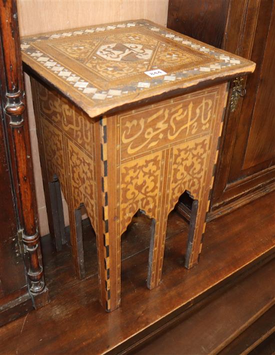 A Moorish mother of pearl inlay square occasional table W.36cm